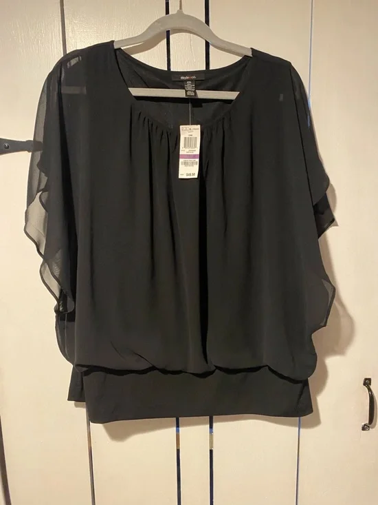 Style & Co. Black Sheer Batwing Blouse - Picture 1 of 4